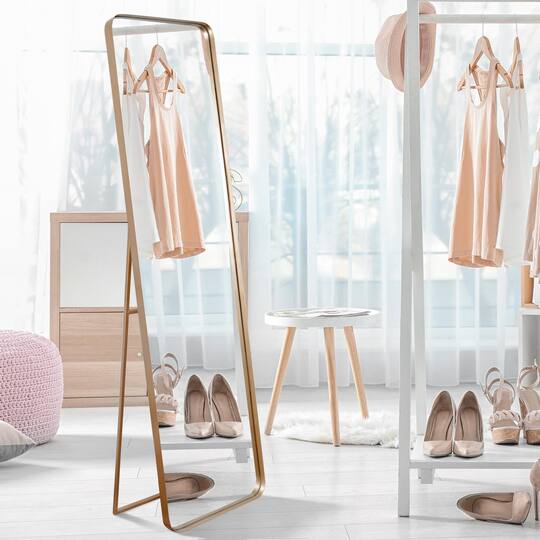 Gold Steel Freestanding Full Length Floor Mirror With Easel 16 X 63 Gold steel freestanding full length floor mirror with easel 16 x 63
